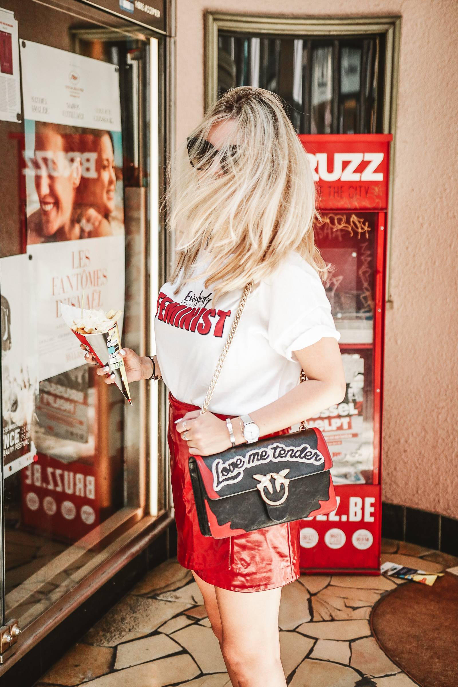 Red skirt and message tee outfit // fashion blogger 
