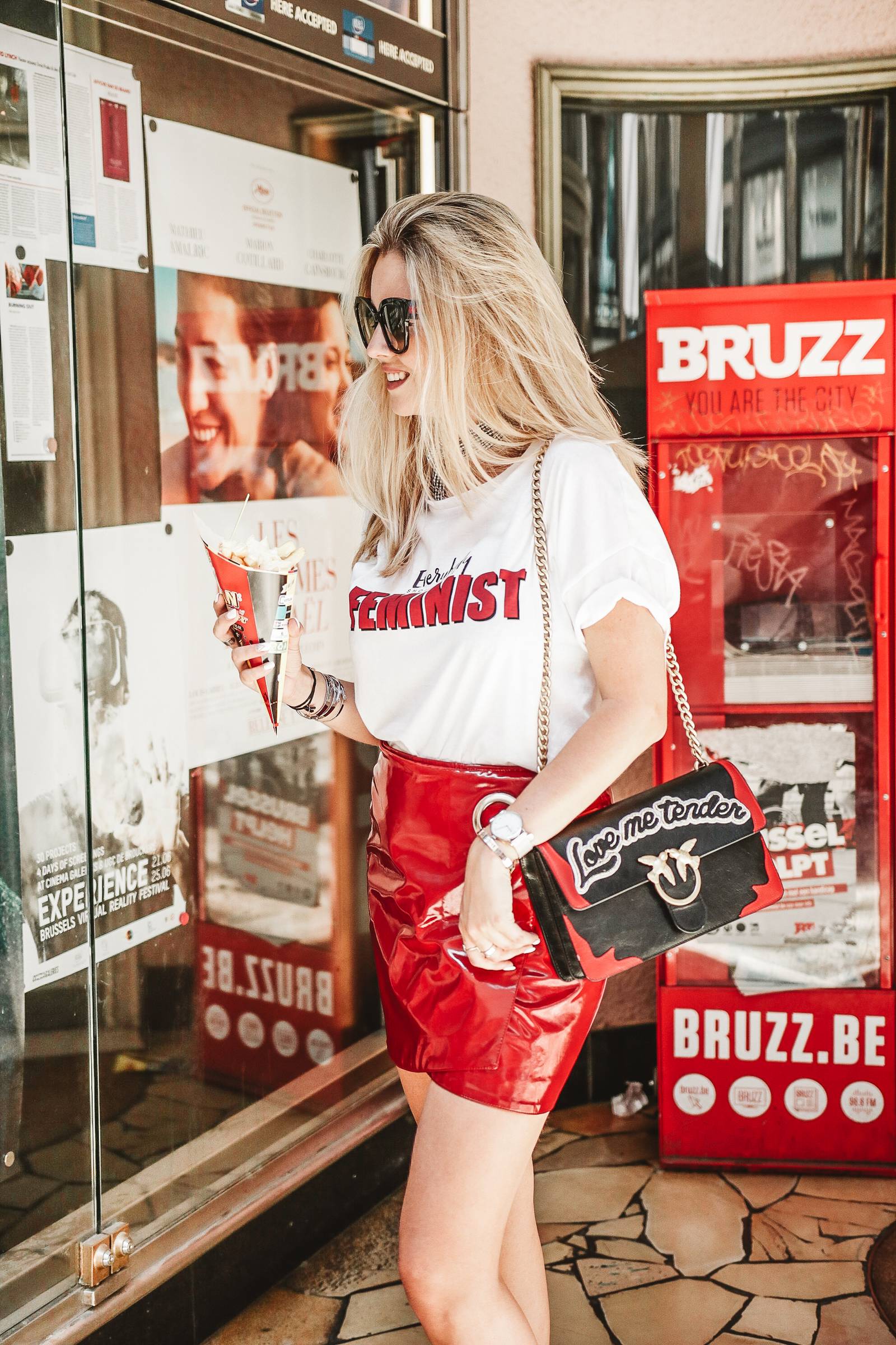 Red skirt and message tee outfit // fashion blogger