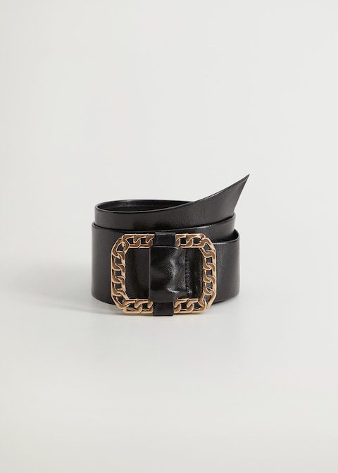 Ceinture noir en cuir avec boucle chaine Mango