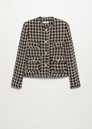 Veste tweed petits carreaux brun et noir Mango