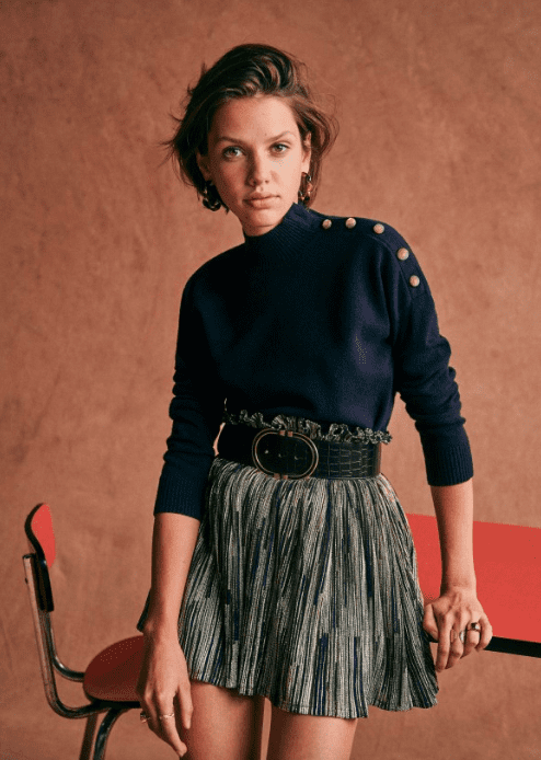 Pull Roy en cachemire et laine à manches longues bleu marine Sézane
