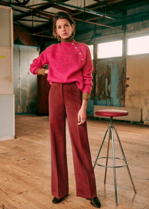 Pantalon Martin taille haute droit large vieux rose - Sézane