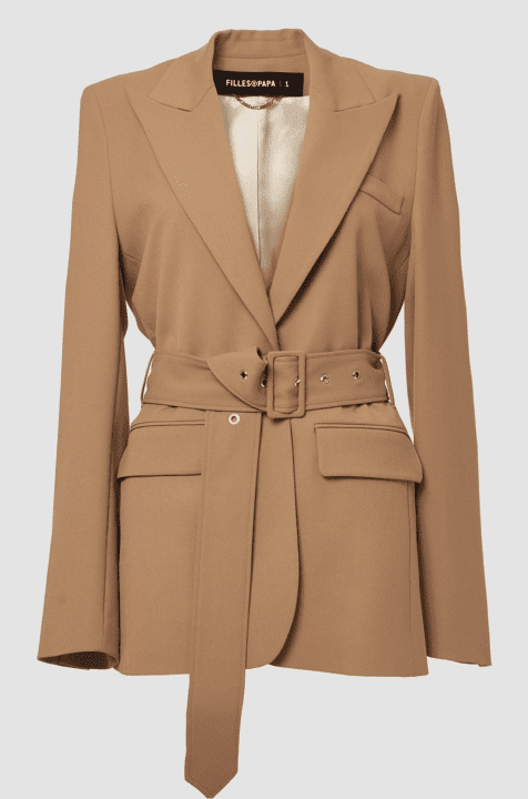 Blazer camel avec ceinture - les filles à papa