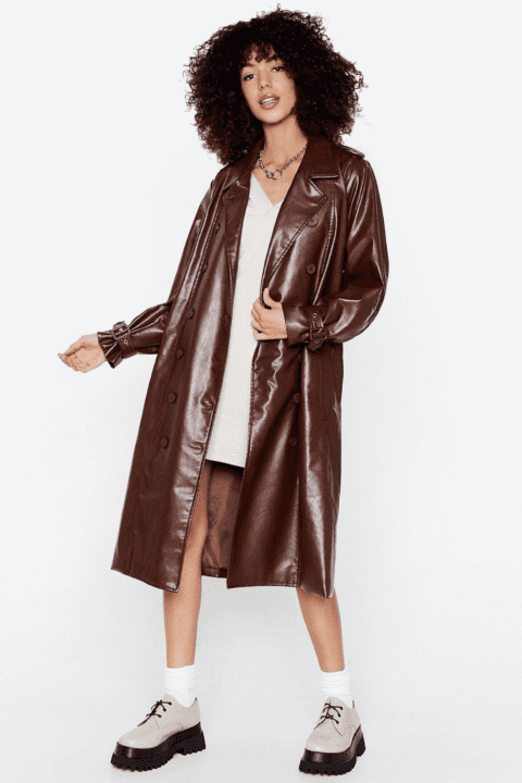 manteau simili cuir brun