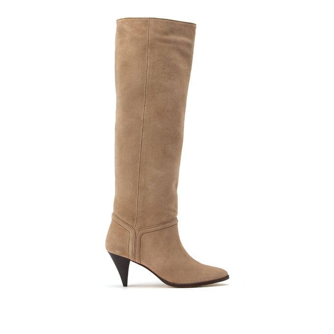 Bottes en cuir talon aiguille taupe