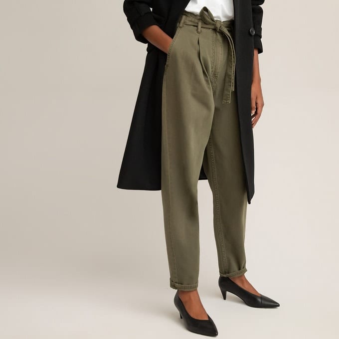 Pantalon taille haute cigarette kaki