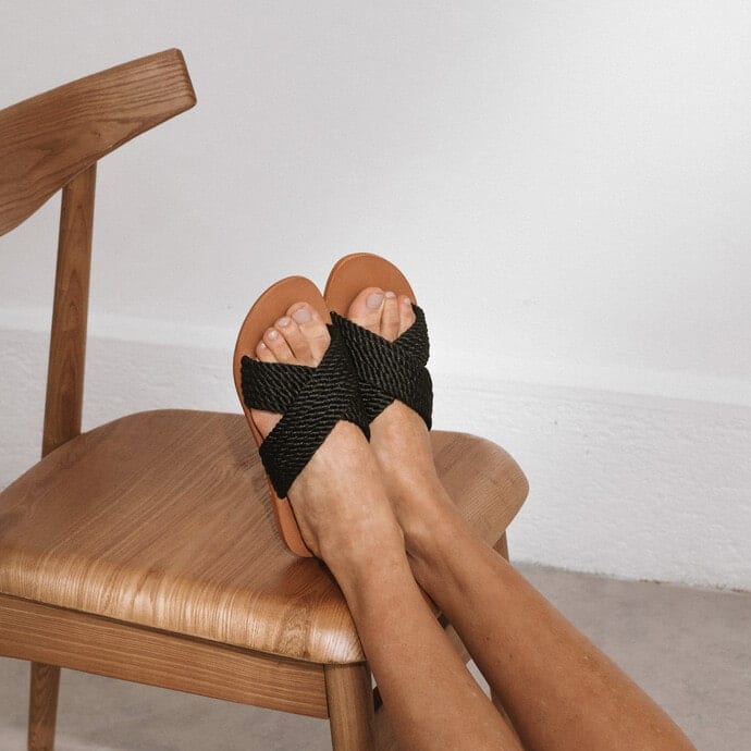 Mules à brides croisées en cordes - noir - Jonak
