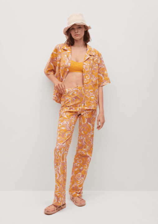 pantalon fleuri jaune