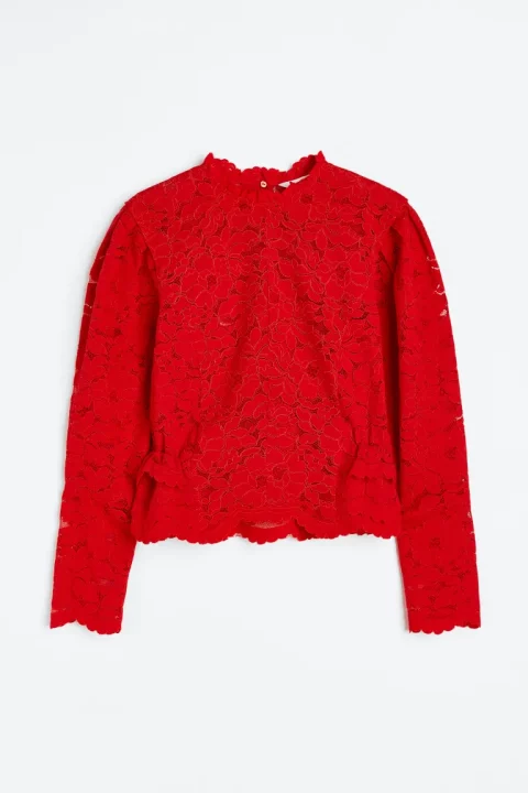Blouse Dentelle Rouge Femme H&M