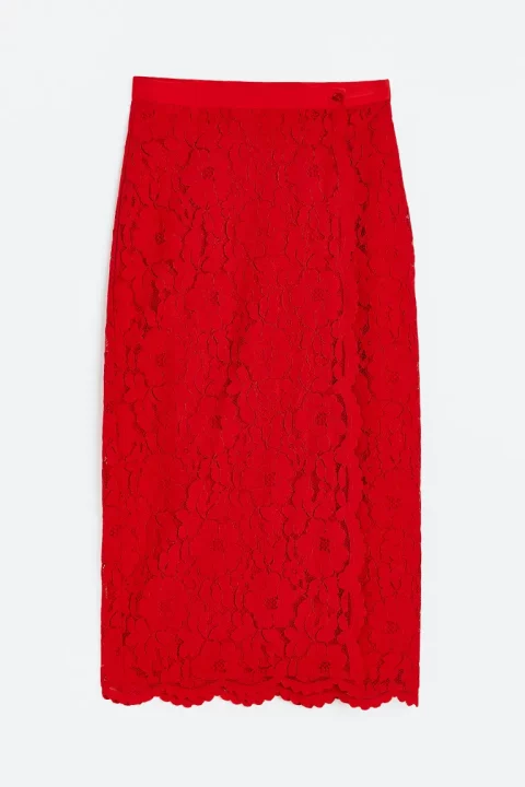 Jupe Portefeuille Dentelle Rouge H&M