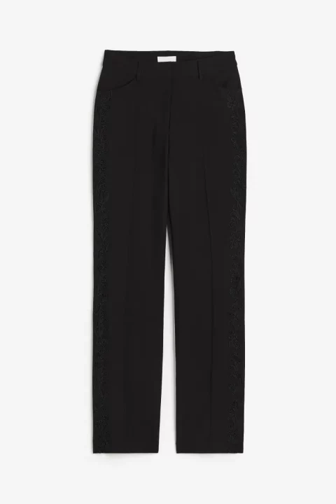 Pantalon Tailleur Femme Brodé Noir H&M