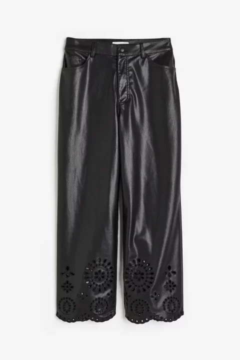 Pantalon Broderie Simili Noir Femme H&M