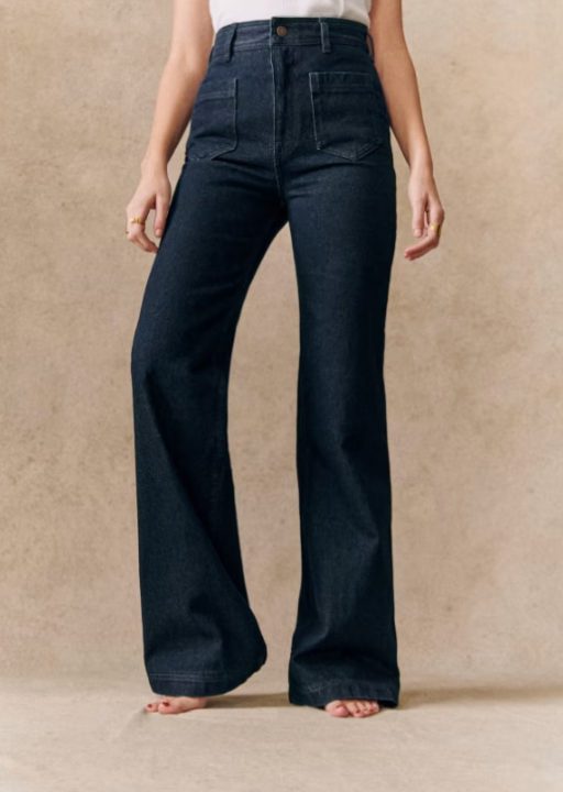 Jeans Femme Bleu Foncé Taille Haut Sézane
