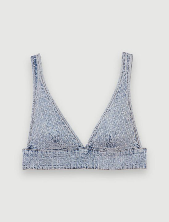 brassière en jean avec strass Maje