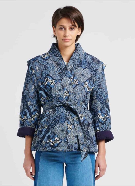 Veste de kimono imprimée bleu Berenice
