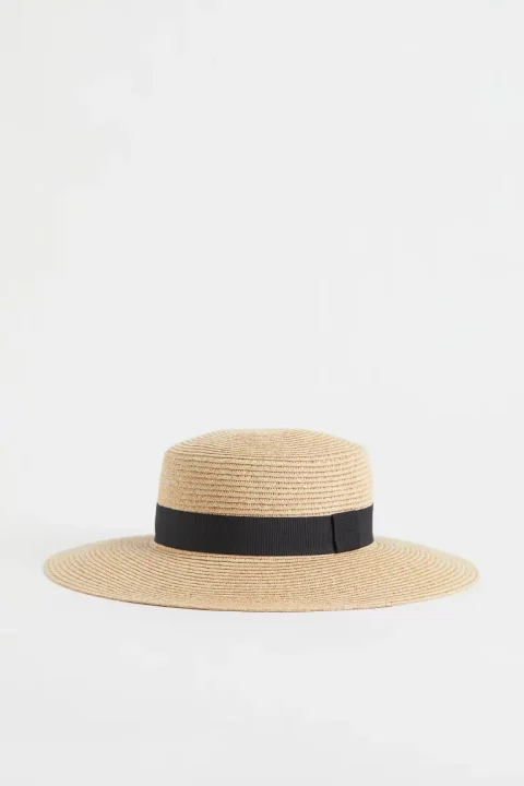 chapeau paille femme avec bande noire H&M