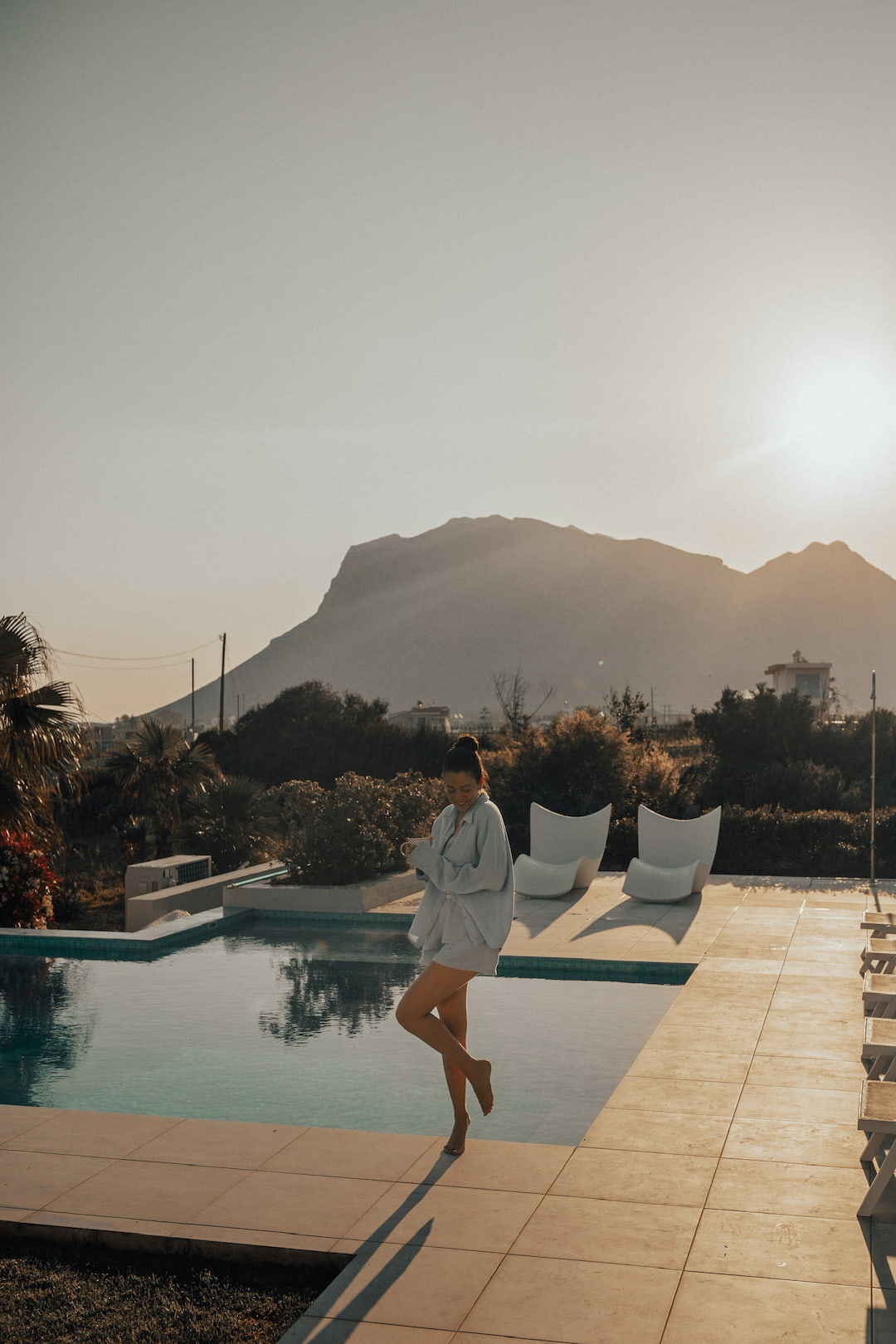 sunset en Crète piscine