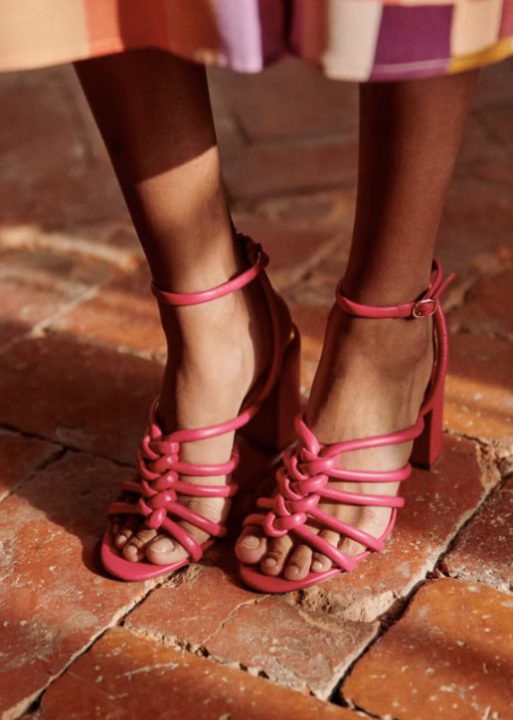 sandales à talons en cuir rose Sézane