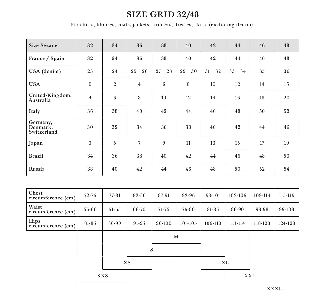Sezane chart size : how to choose the right size?