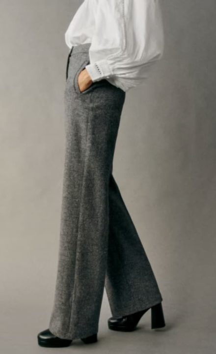 Pantalon droit large gris chiné