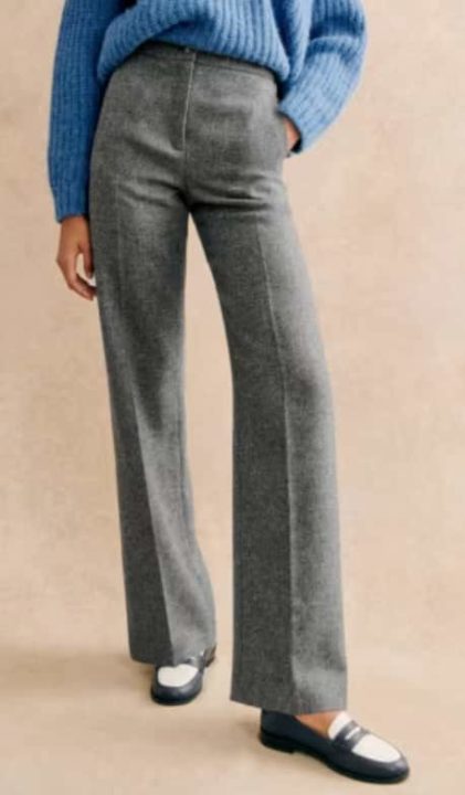 Pantalon style tailleur en laine en gris chiné modèle Martin chez Sezane
