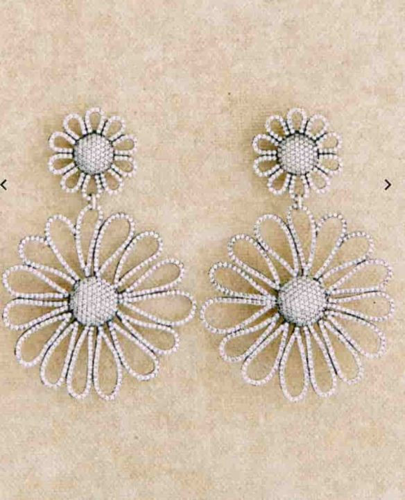 Idée cadeau : la paire de boucles d'oreilles fleurs argentées à strass de chez Sezane