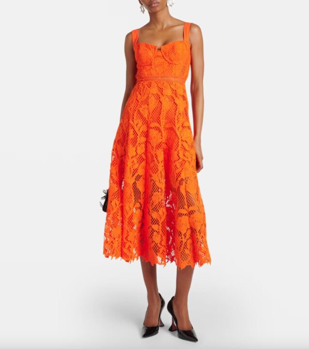robe mi-longue orange avec dentelle Self-Portrait