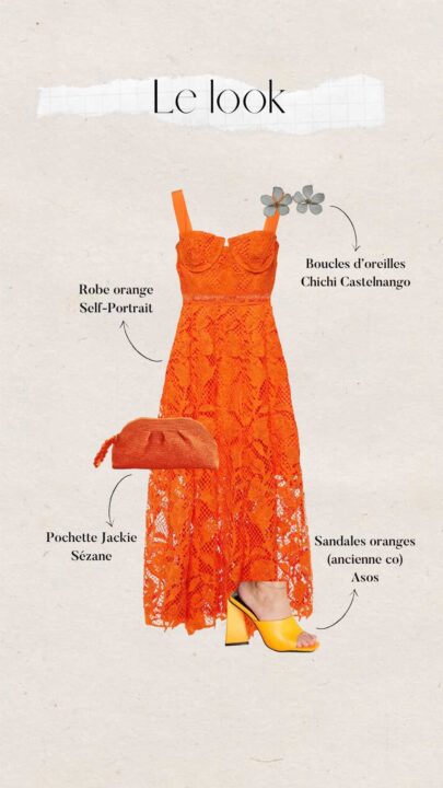 tenue mariage femme robe orange mi-longue en dentelle