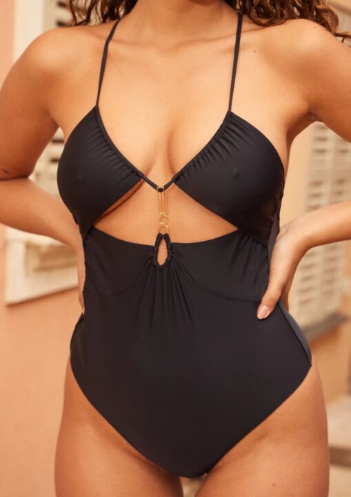 maillot de bain une pièce noir avec bijou à l'avant Chichi Castelnango