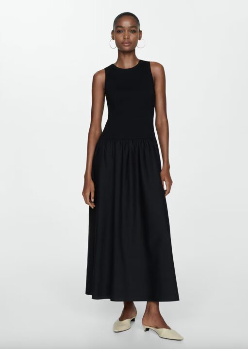 robe longue noire bi-matière évasée Mango