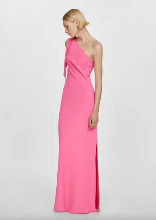 robe rose longue asymétrique avec noeud sur l'épaule Mango