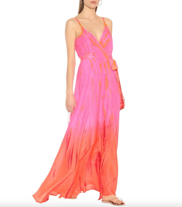 robe longue en soie rose et orange imprimée Anna Kosturova