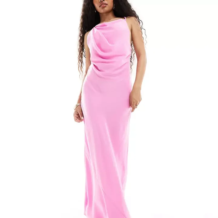 robe maxi rose plissée au col Asos