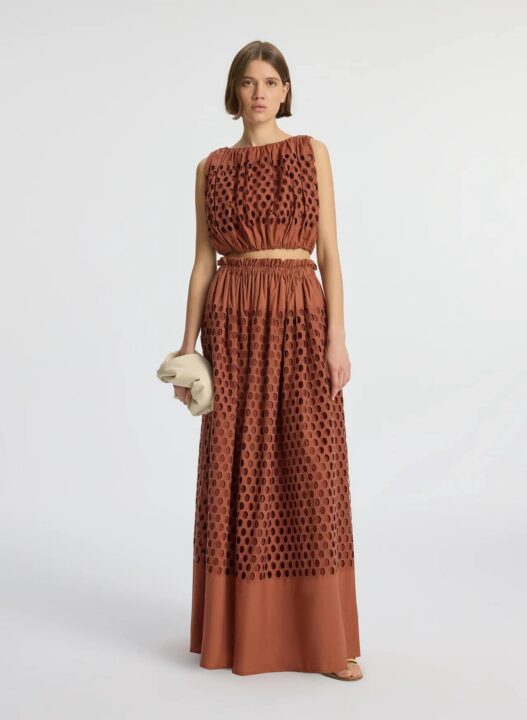 robe maxi terracotta avec broderie anglaise A.L.C.