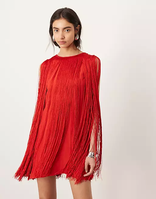 robe courte rouge à franges Asos