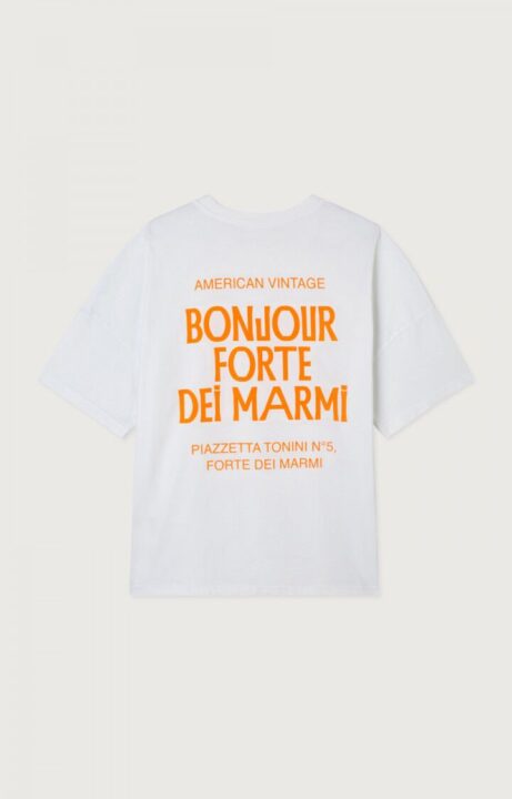 t-shirt blanc avec inscription orange dans le dos American Vintage