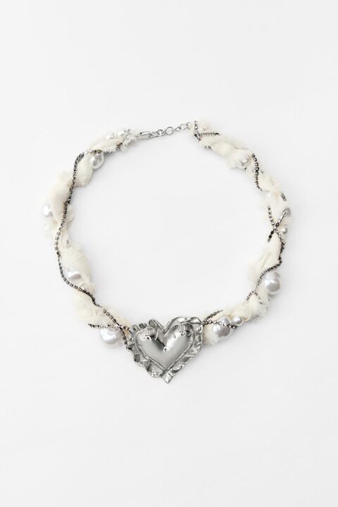 collier avec pendentif coeur, perles et strass Zara