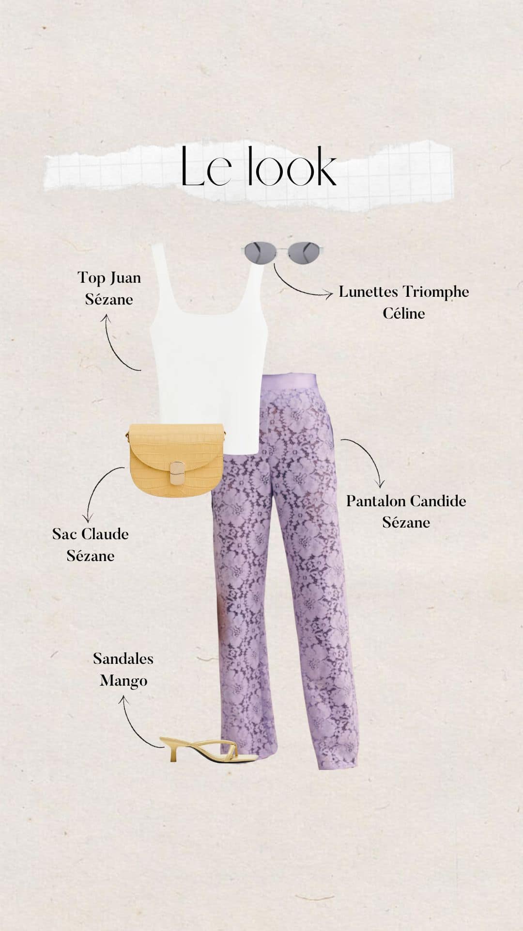 lokk d'été pour femme : tenue Sézane mauve et jaune