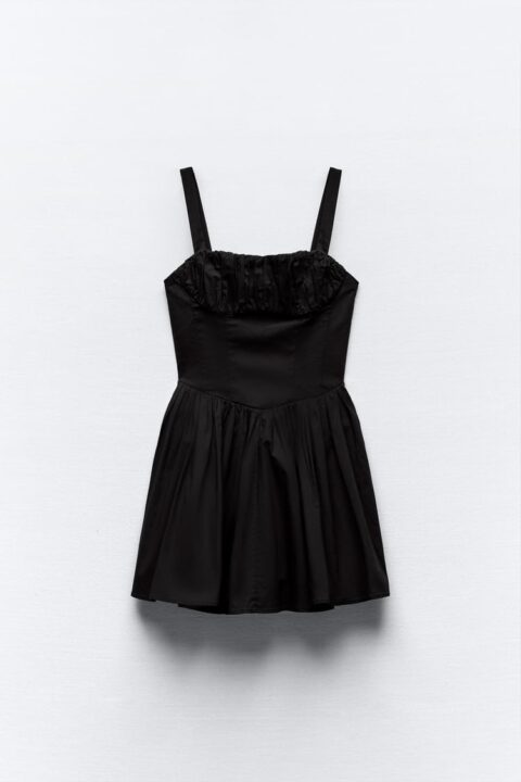 robe noire courte évasée à bretelles Zara