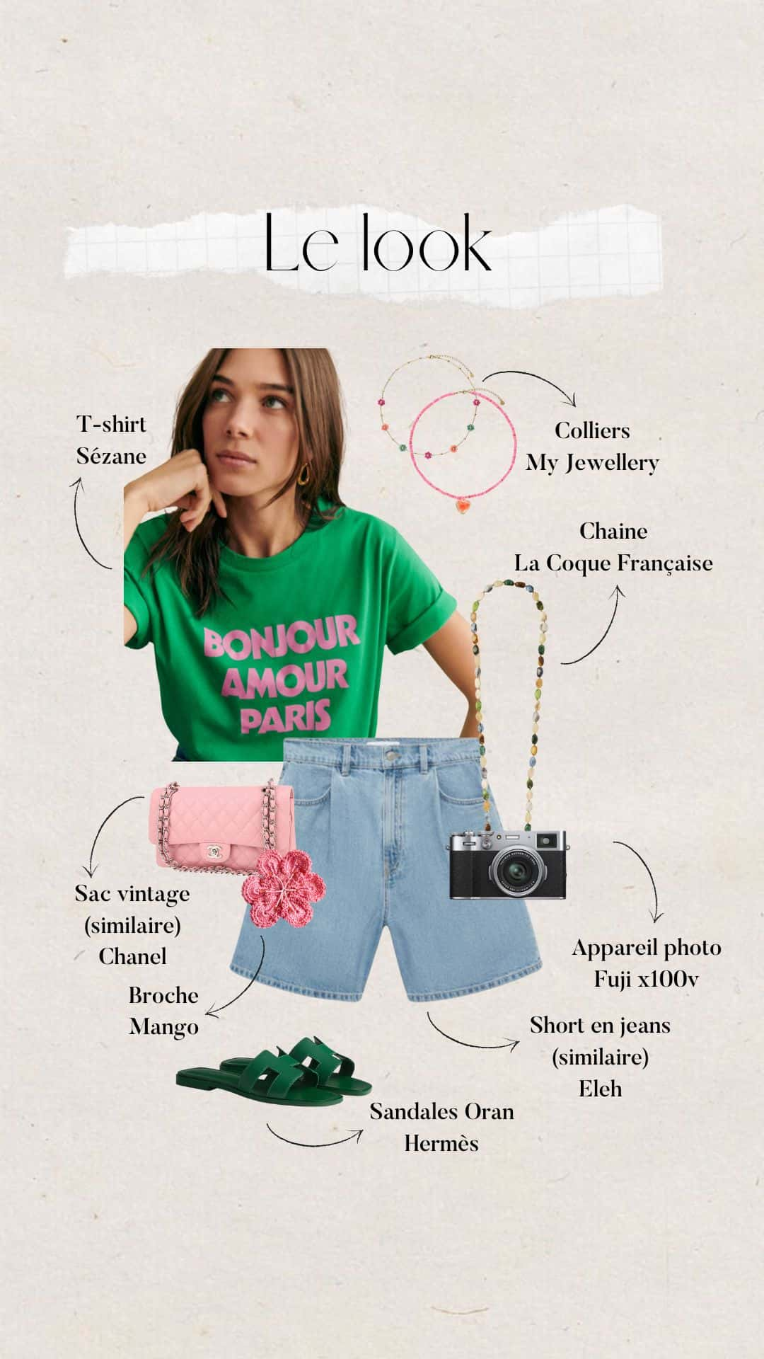 tenue style dolce vita femme : short en jeans et t-shirt coloré