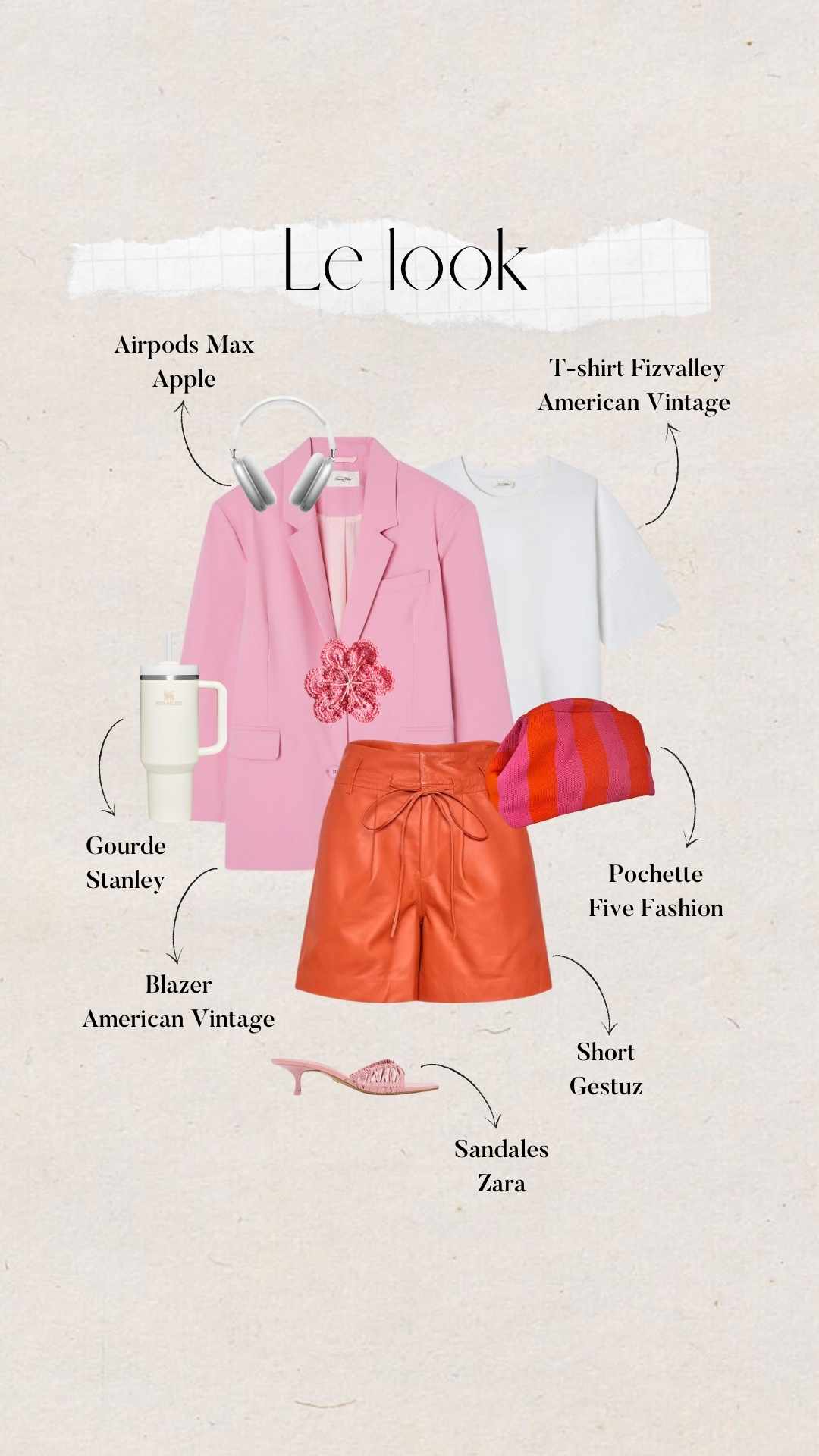 tenue d'été colorée pour le bureau : blazer rose et short orange