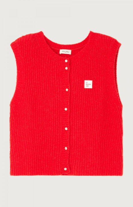 gilet rouge en laine sans manche pour femme American Vintage