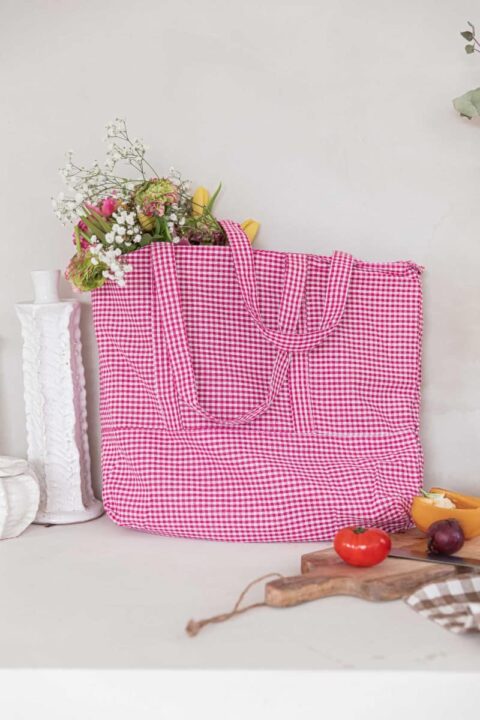 sac cabas imprimé Vichy blanc et rouge