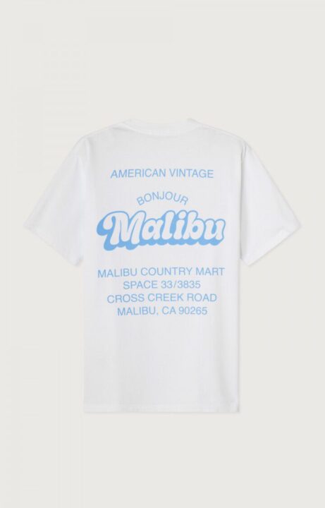 t-shirt blanc avec inscription dans le dos "Bonjour Malibu" American Vintage