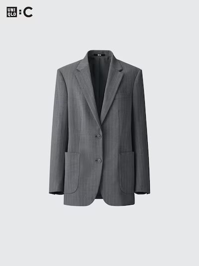 blazer gris avec fines rayures blanches Uniqlo