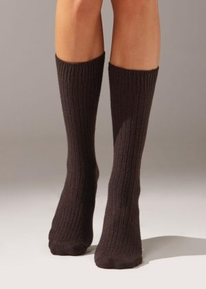 chaussettes marrons en laine et cachemire Calzedonia