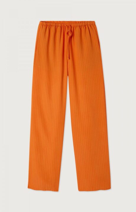 pantalon orange à rayures blanches avec élastique et noeud à la taille American Vintage