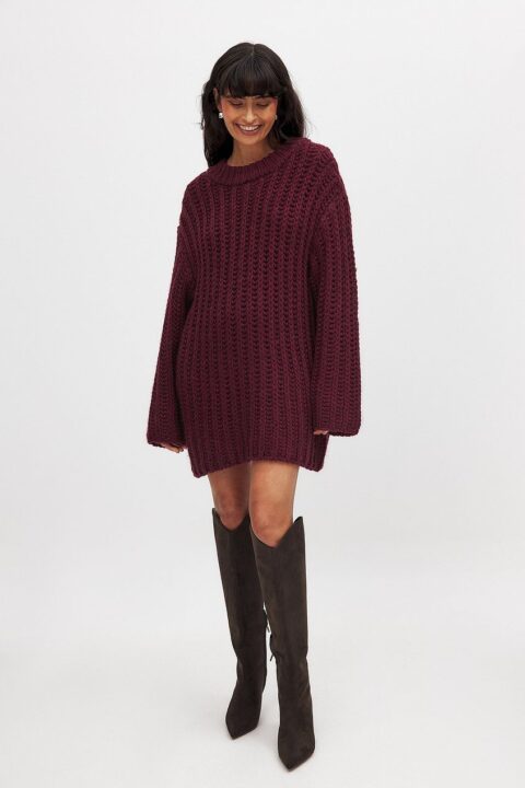 robe pull en maille bordeaux Nakd