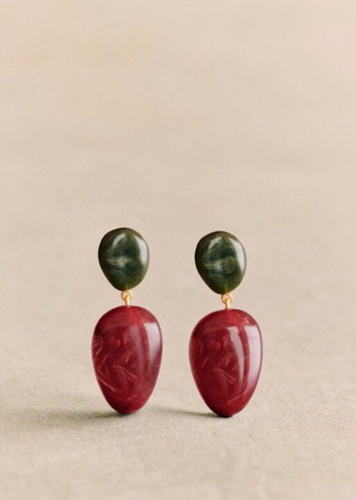 boucles d'oreilles rouges et kakis Sézane