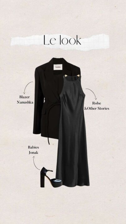 tenue noire robe &Other Stories, blazer Nanushka, babies Jonak